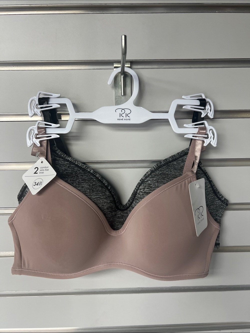 Rene Rofe 2-Pack Seamless T-Shirt Bras - Dusty Rose & Heather Gray